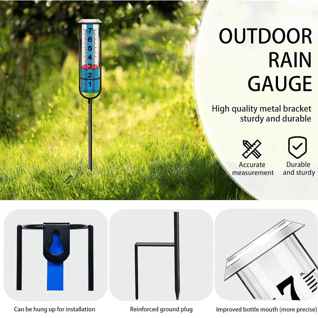Jmbay Rain Gauge Outdoor, Accurate Rain Gauges Outdoors Best Rated, Tall Rain Gauge For Yard With Stake, Decorative Rain Measure Gauge For Garden, Deck, Lawn With Red Floating Buoy, Adjustable Height