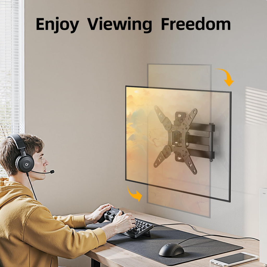 32+ 40 Inch Full Motion Tv Wall Mount For 13-43" Tvs & Monitor, 360° Rotating Small Tv Mount Bracket, Articulating Swivel Tilting Extension, Max Vesa 200X200Mm, Single Studs, 55 Lbs