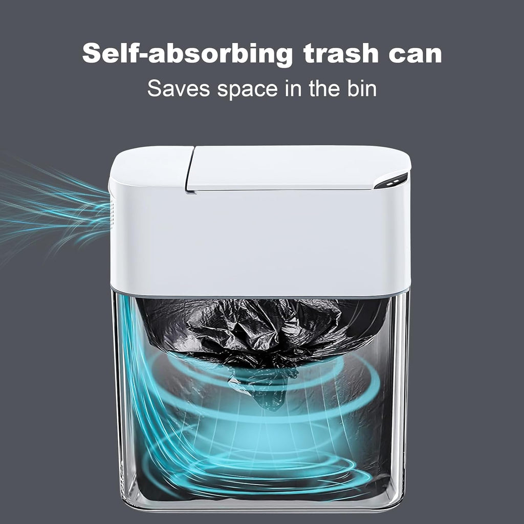 Bathroom Trash Can, Automatic Bagging Garbage Can, 3.5 Gallon Slim Smart Small Plastic Trash Bin, Narrow Motion Sensor Trash Can For Bedroom, Office White