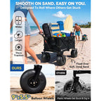 Hikenture Beach Wagon With Balloon Wheels, 9" Pu Tires Collapsible Wagon | 440Lbs Heavy Duty Beach Cart With Big Wheels For Sand, Large Capacity Utility Wagons Carts Foldable