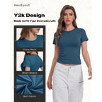 NexiEpoch 5 Pack T Shirts for Women - Crew Neck Short Sleeve Crop Tops Plain Casual Basic Tees Fitted Clothes Cute Y2K Outfit