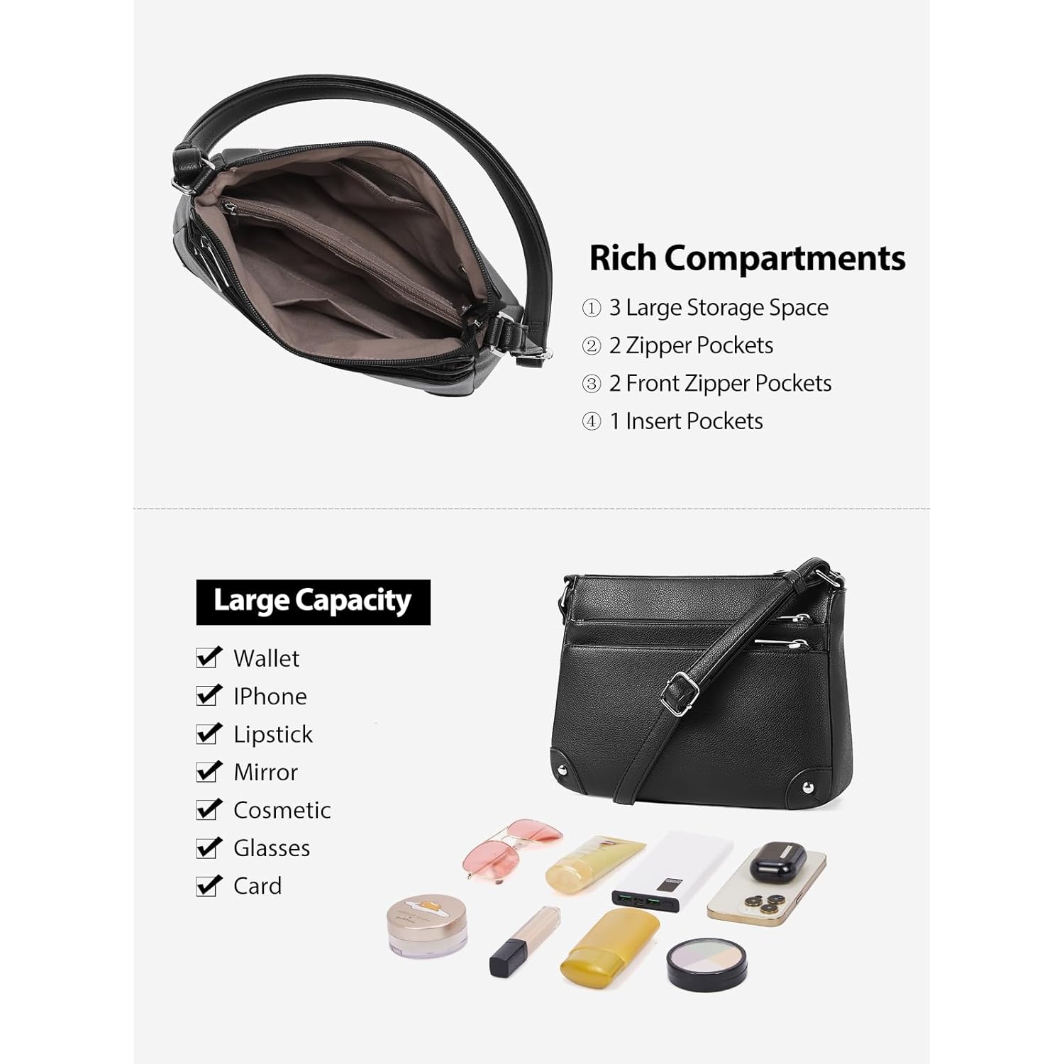 WESTBRONCO Crossbody Bags for Women, Medium Size Shoulder Handbags, Satchel Purse with Multi Zipper Pocket