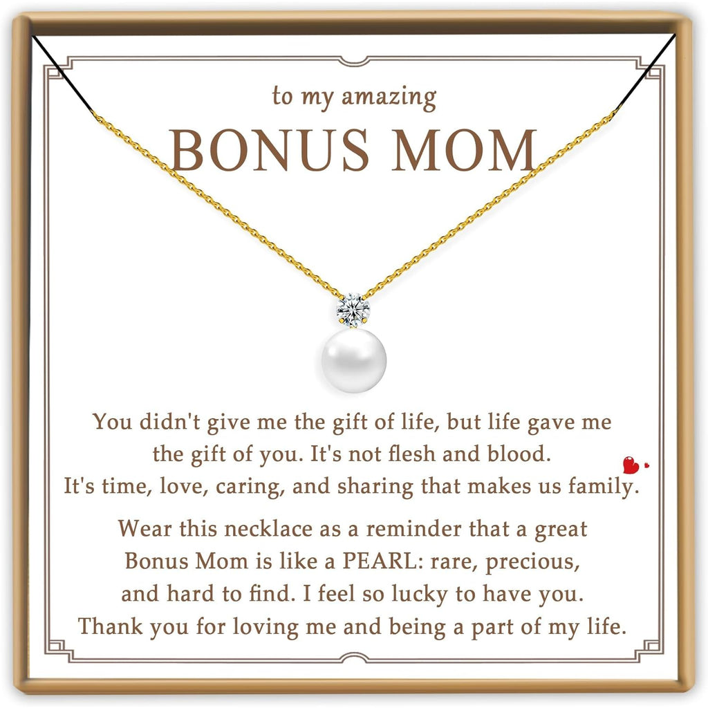 PEALICIOUS Single Pearl Necklace as Birthday Gifts for Mom, Bonus Mom Gifts for Step Mother from Daughter Son, Mother in Law Necklace with CZ from Bridal as Mother of the Groom Jewelry Gifts