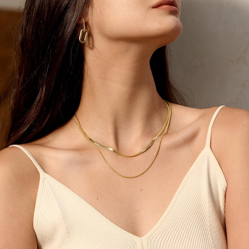 CHESKY 14K Gold/Silver Plated Snake Chain Necklace Herringbone Necklace Gold Choker Necklaces for Women Gifts Jewelry 1.5/3/5MM(W) 14"/16"(L) Mothers Day Gifts for Mom