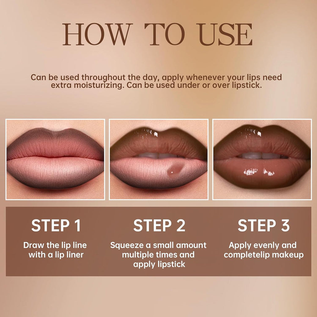 Hosaily Nourishing Lip Gloss With Brown Lip Liner Lip Combo Set, Moisturizing High Shine Nude Lip Glow Oil Fresh Lightweight Glossy Plumping Lip Gloss For Women Long Wear Mini Liquid Lipstick Makeup#8