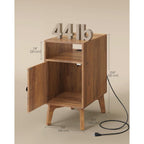 Vasagle Maezo Collection - End Table With Charging Station, Narrow Side Table, Nightstand With Tapered Legs, Curved Transitions, For Small Spaces, Bedroom, Honey Brown Ulet329K101S