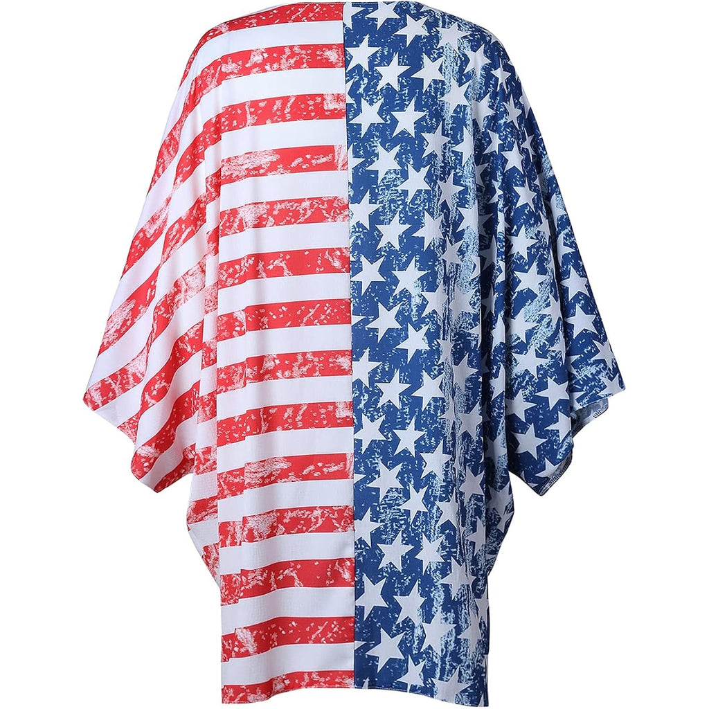 Women's American Flag Kimono Cover up Beachwear Cardigan Loose Tops Shirt Blouse