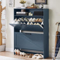 Rwyhg Shoe Cabinet Storage For Entryway With 2 Flip Drawers Open Storage Layer Rack Narrow Organizer Slim Hidden Wood Shoe Cabinet Furniture Blue