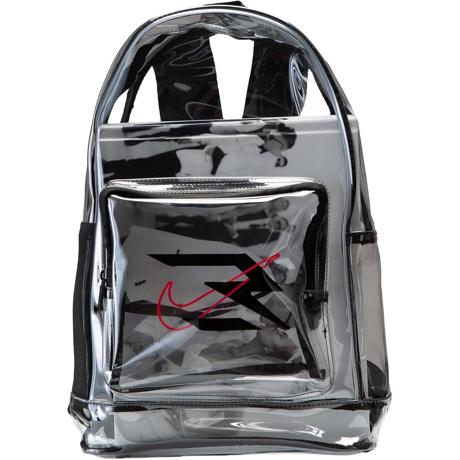 Nike 3 Brand Clear Backpack - Black - One Size (23L) | See Through School Bookbag For Boys, Girls, Men, Women. Zip Main Compartment, Side Mesh Bottle Pocket, Padded Shoulder Straps