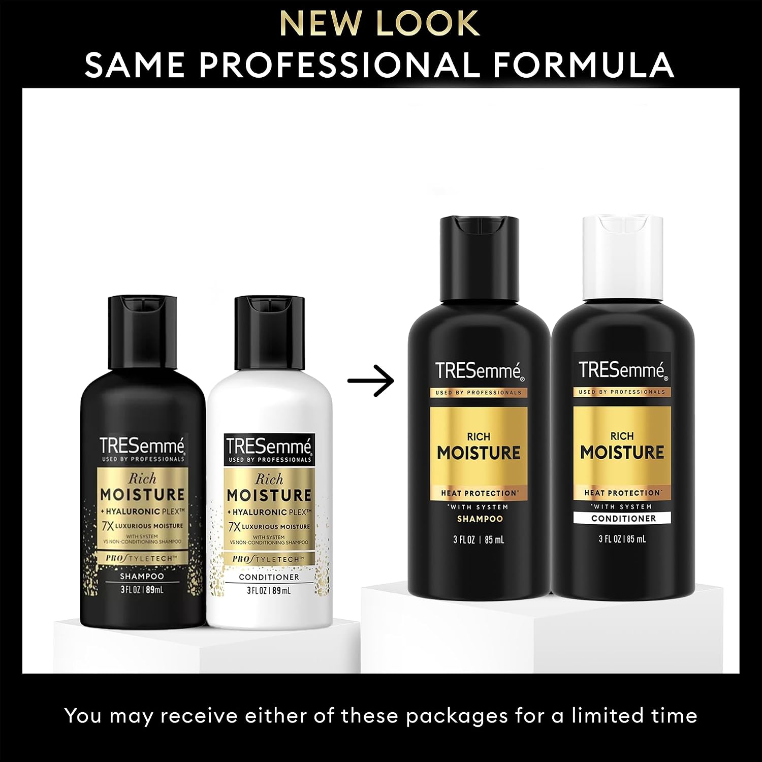 Tresemmé Travel Essentials, Rich Moisture Shampoo And Conditioner Set, Hydrating Hair Detangler With Hyaluronic Acid, 3 Oz Ea