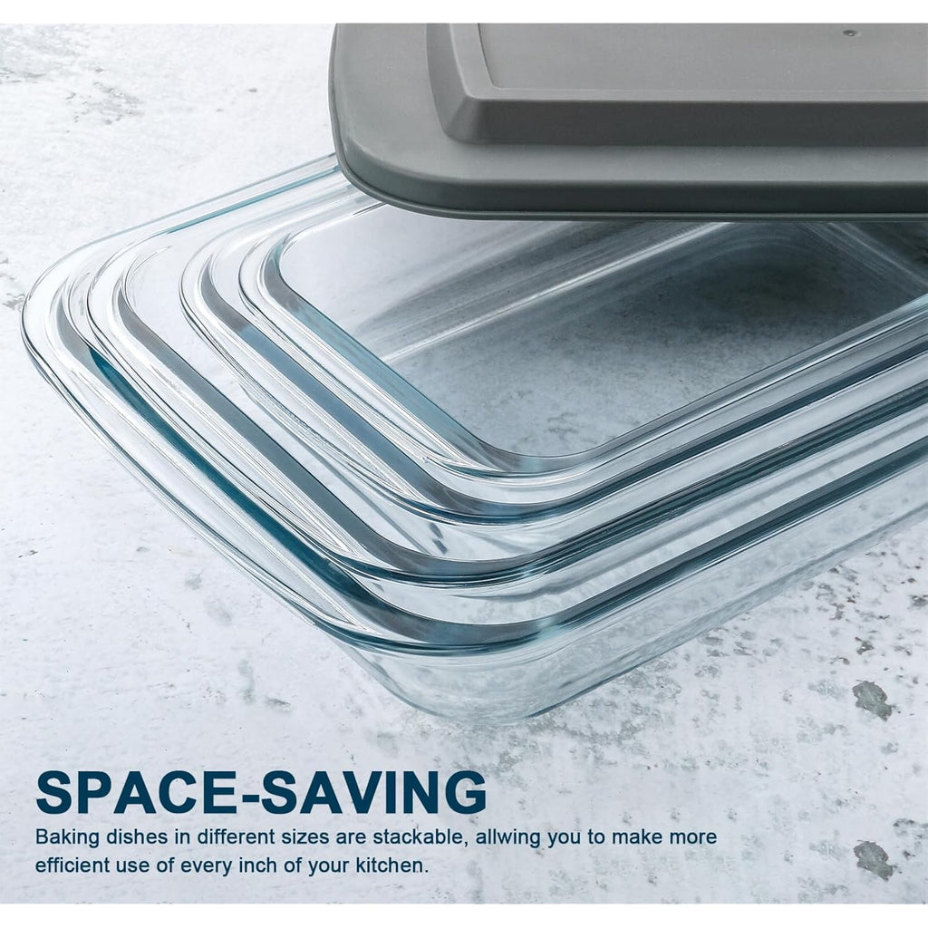 8-Piece Deep Glass Baking Dish Set with Plastic lids,Rectangular Glass Bakeware Set with Lids, Baking Pans for Lasagna, Leftovers, Cooking, Kitchen, Freezer-to-Oven and Dishwasher, Gray
