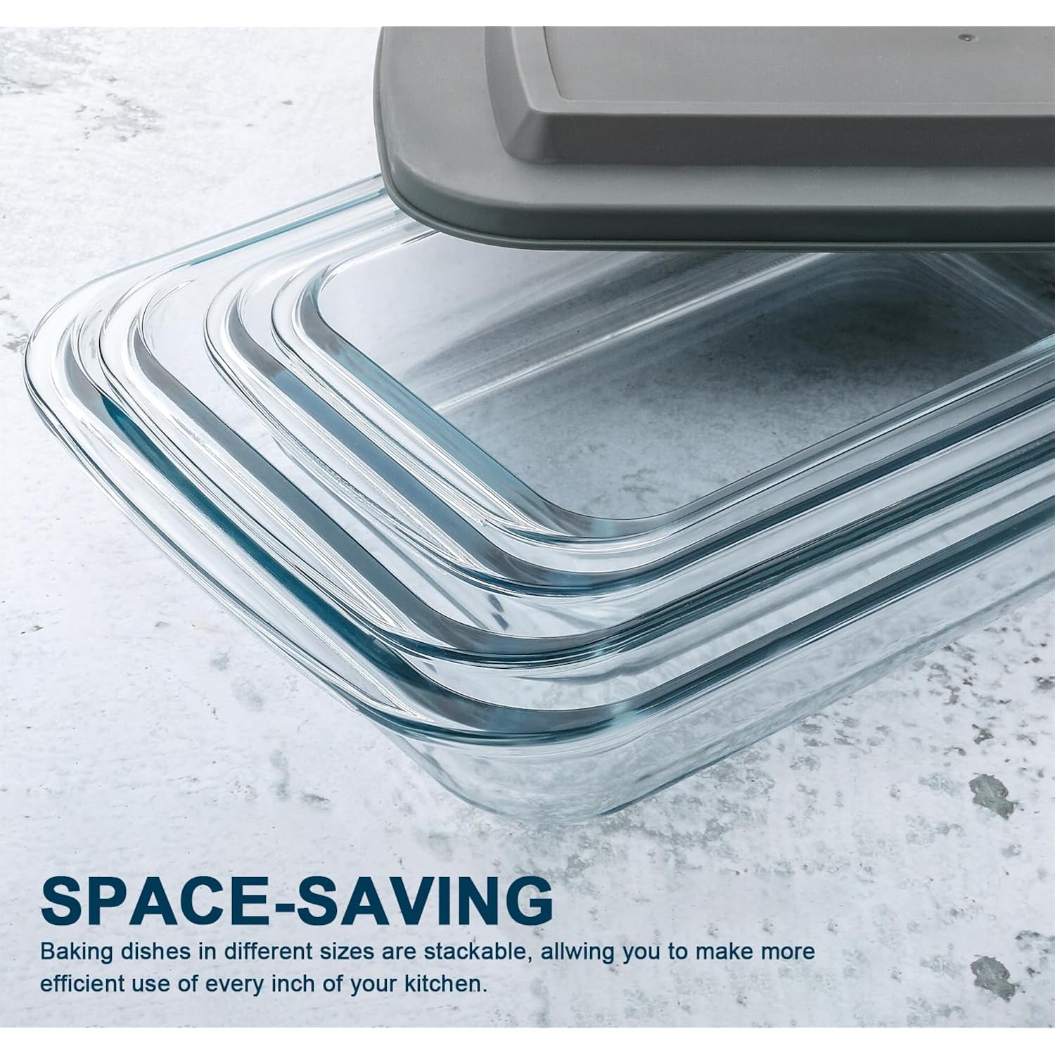 8-Piece Deep Glass Baking Dish Set with Plastic lids,Rectangular Glass Bakeware Set with Lids, Baking Pans for Lasagna, Leftovers, Cooking, Kitchen, Freezer-to-Oven and Dishwasher, Gray