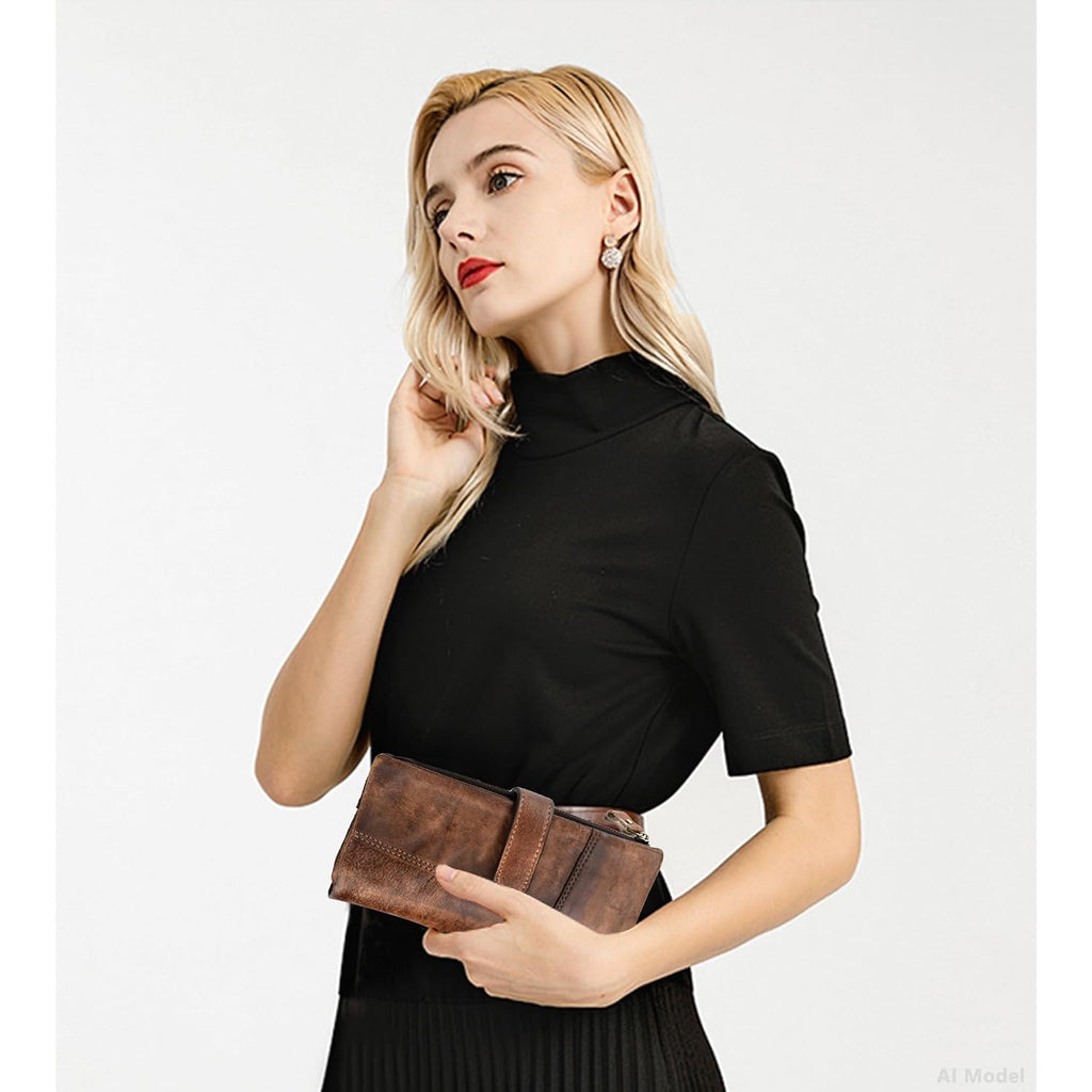 Genuine Leather Rfid Long Wallet For Women, Checkbook Card Holder | 18 Card Slots, Id Windows, Bill Pockets And Rfid Blocking Organize Cash, Cards, Receipts And Travel Documents