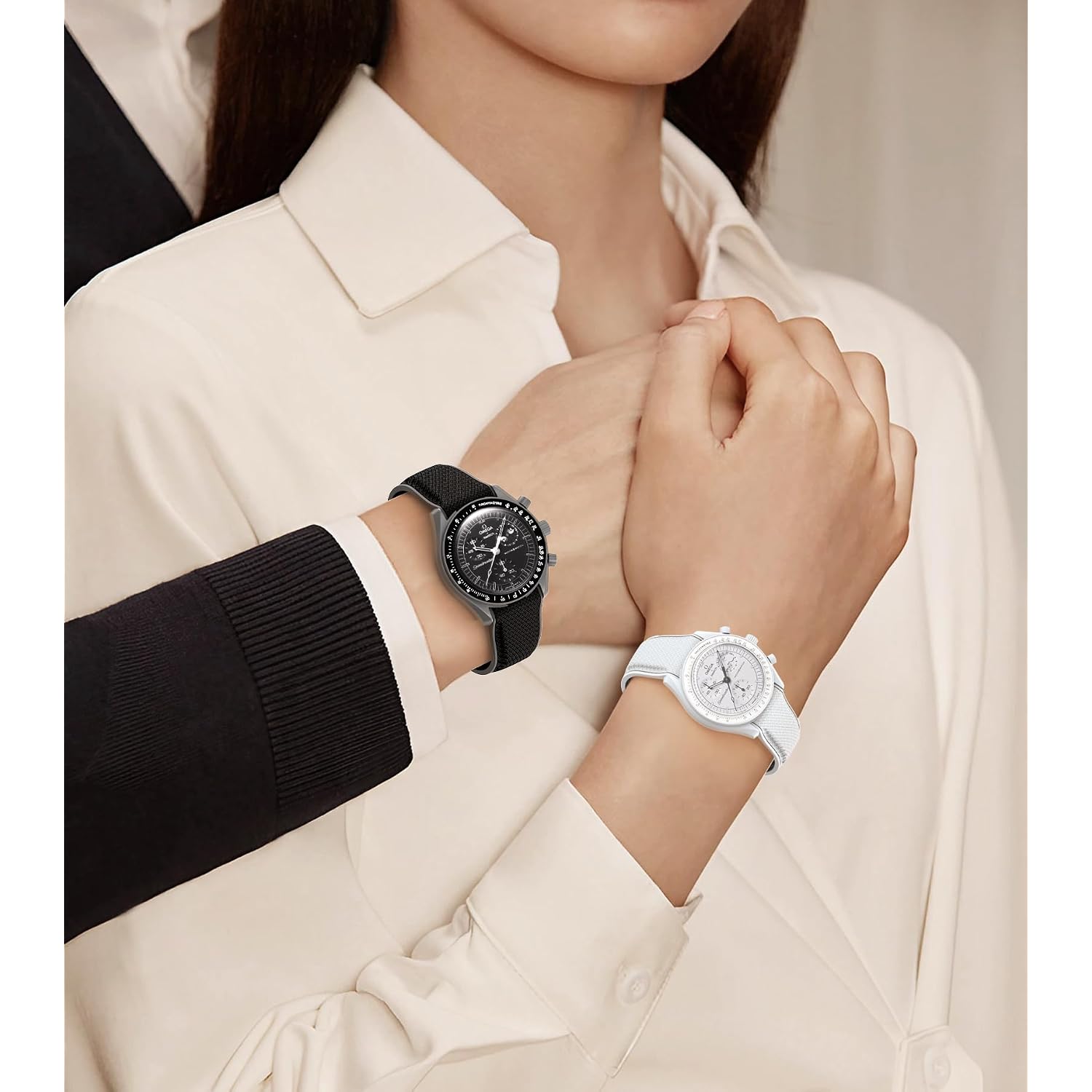 Strap For Omega X Swatch Moonswatch Watch 20Mm,Folding Buckle Band Compatible Omega X Swatch Moonswatch Speedmaster,Curved No Gap Replacement Strap For Men Women