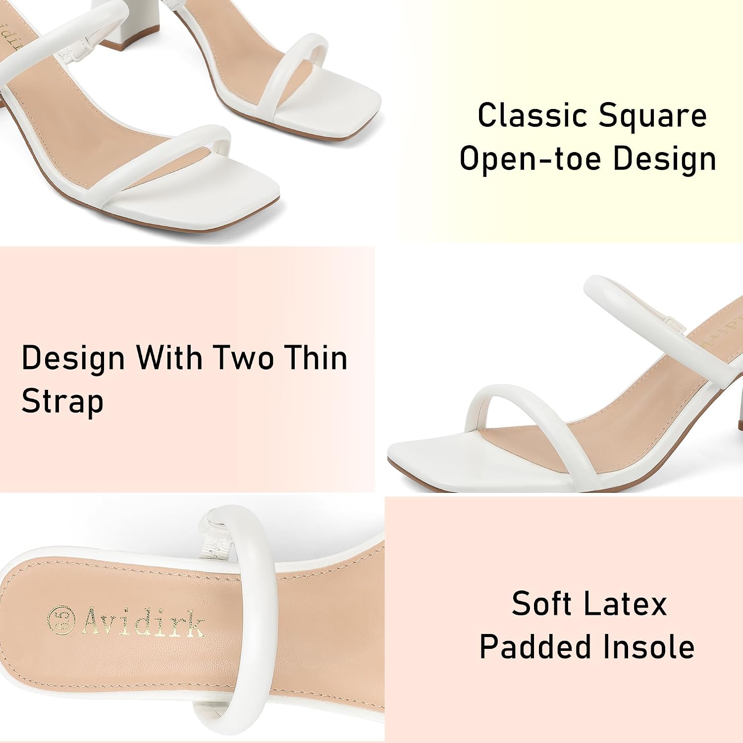 Avidirk Women'S Square Open Toe Heeled Sandals Two Strap Mules Slip On Block Chunky Mid Heels Sandals