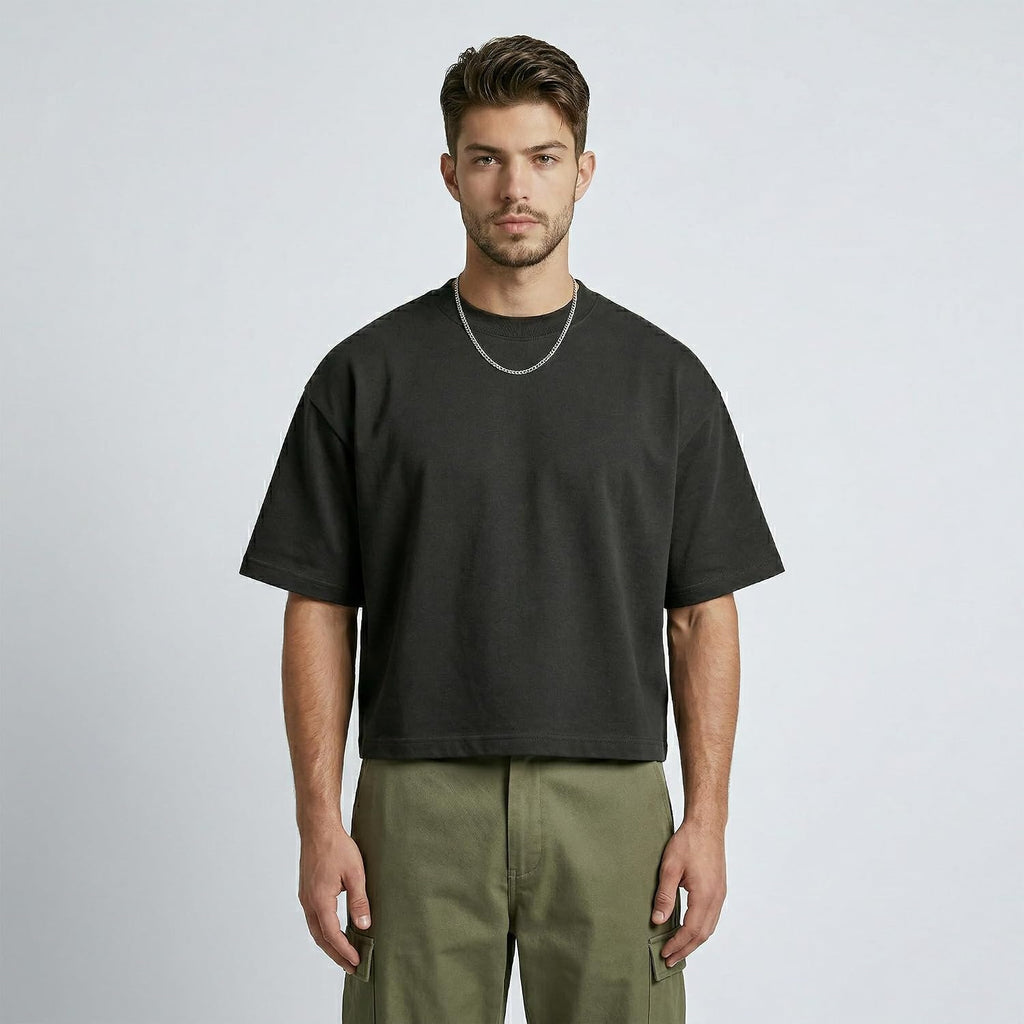 Boxy Cropped T Shirt For Men – Heavyweight 300Gsm Cotton Tee, Wide Chest Oversized Fit, Drop Shoulder Streetwear Shirt