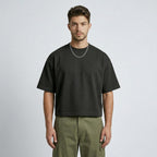 Boxy Cropped T Shirt For Men – Heavyweight 300Gsm Cotton Tee, Wide Chest Oversized Fit, Drop Shoulder Streetwear Shirt