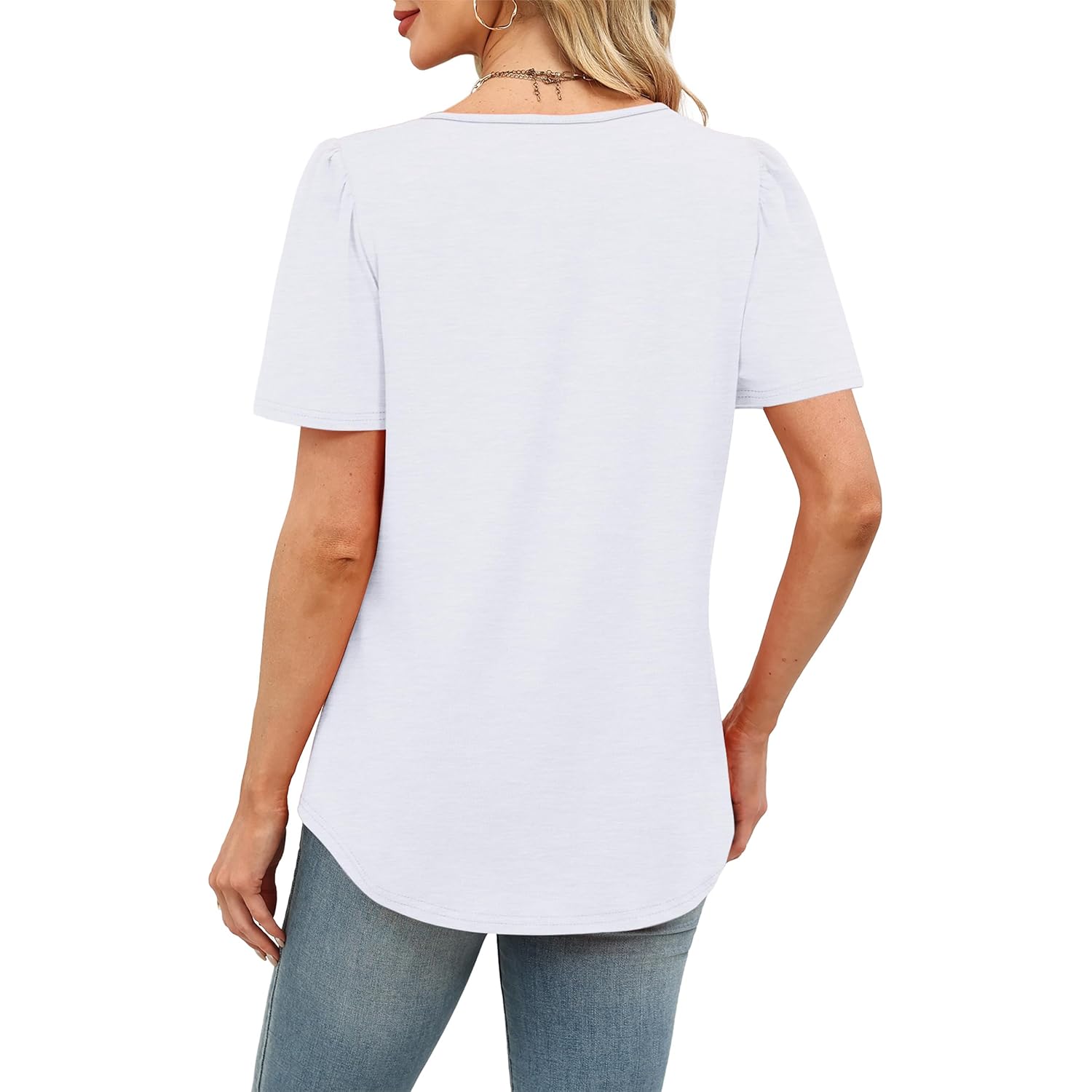 Womens Tops Dressy Casual Blouses Short Sleeve Shirts Plus Size Fashion Clothing Spring Summer Outfits Button Pleated Front