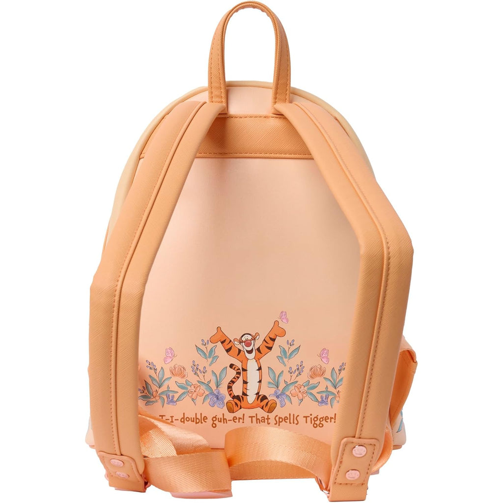 Loungefly Tigger Mini Backpack Handbag Floral Print Double Strap Shoulder Bag (Peach, Tigger)