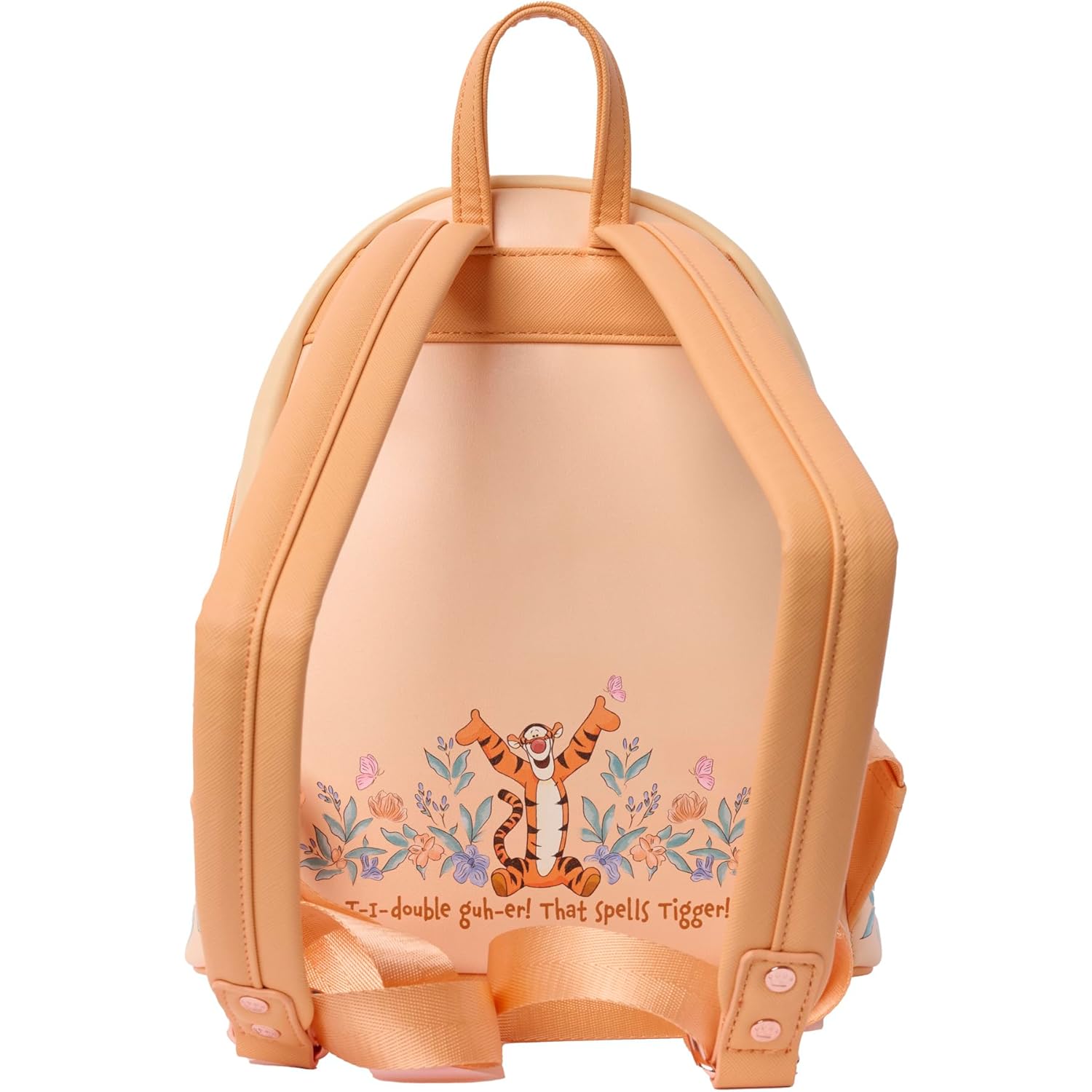 Loungefly Tigger Mini Backpack Handbag Floral Print Double Strap Shoulder Bag (Peach, Tigger)