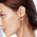 14K Gold Earrings for Women Gold Hoop Earrings Pearl Earrings for Women Hoop Solitaire Teardrop-Shaped with Twisted Lines Eye-catching Pearl Drop Dangle Hoops Earring for Womens 24mm