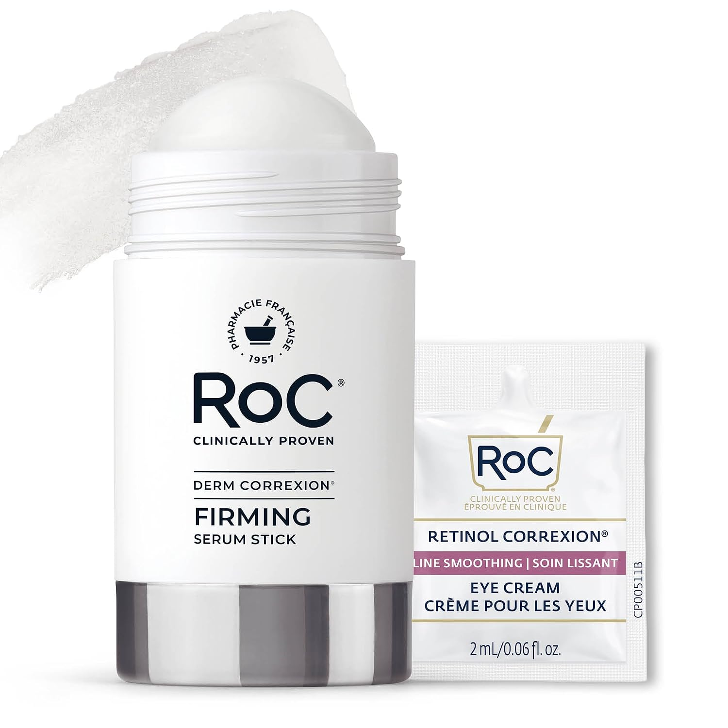 Roc Derm Correxion Retinol Firming Serum Stick With Antioxidants To Visibly Tighten And Firm Wrinkles And Laugh Lines For Men And Women + Retinol Eye Cream Packette, 1.0 Oz (Packaging May Vary)