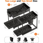 4-Pack 2-Tier Under Sink Organizer With Pull Out Drawers | Multi-Use Kitchen & Bathroom Storage. Includes Hanging Hooks And Cups. Black, Space-Saving Cabinet Design.