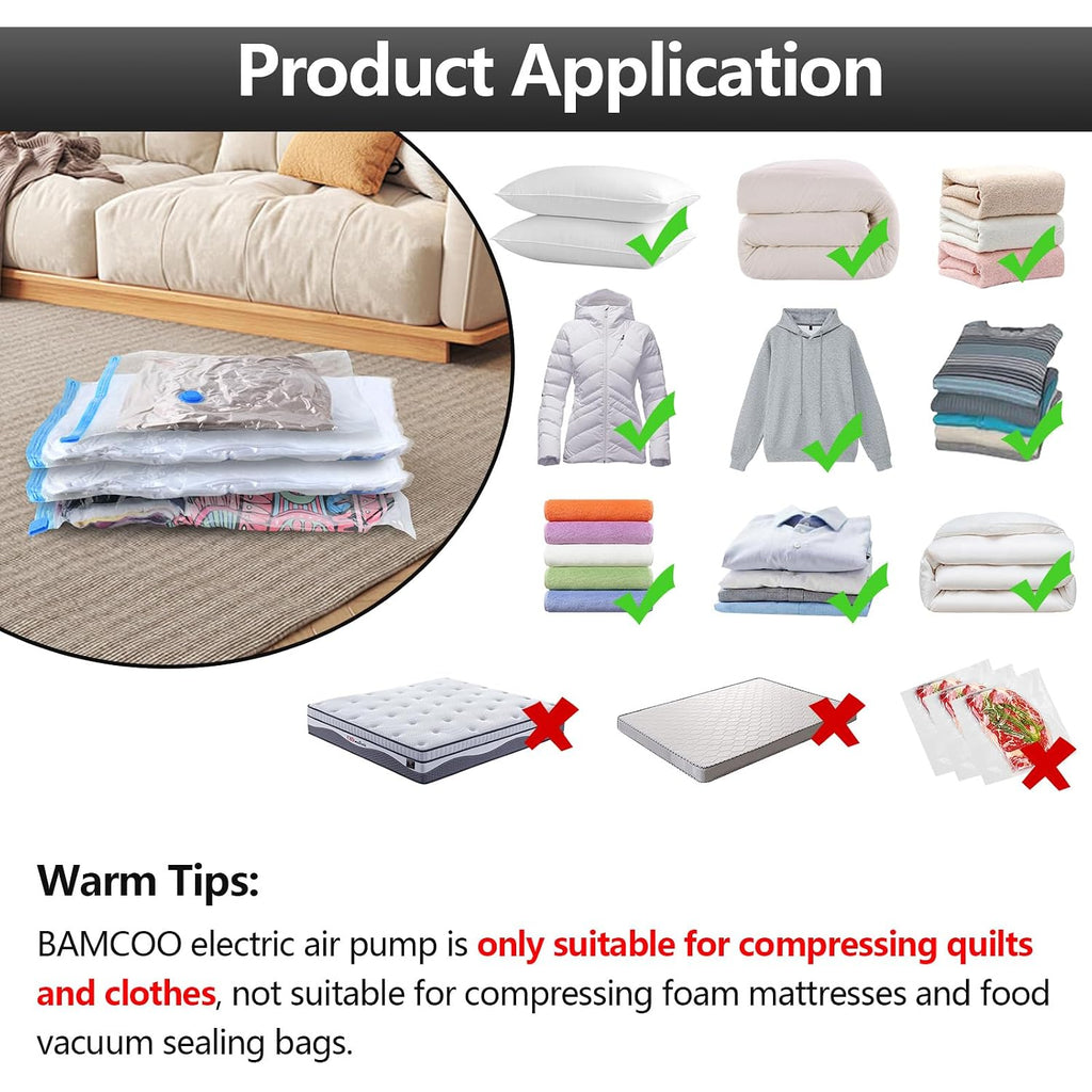 Electric Pump For Vacuum Storage Bags Travel Vacuum Pump For Various Vacuum Seal Bags Portable Vacpack Air Pump For Compression Clothing Blanket Luggage White(Storage Bag Not Included)