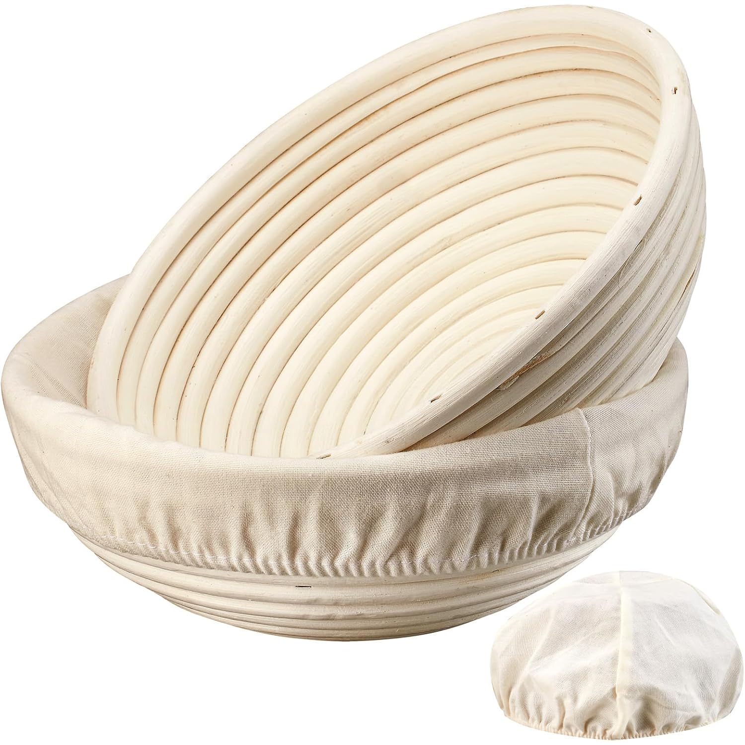 Dimpola Banneton Bread Proofing Basket - 9 Inch Banneton Basket Set Of 2 Sourdough Proofing Basket Round Proofing Bowls Handmade Rattan Baskets And Liners