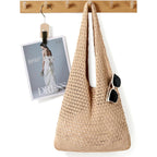 Crochet Bags, Beach Mesh Tote Bag Womens Shoulder Shopping Handbag Casual Travel Totes Bag Foldable Hobo Bags