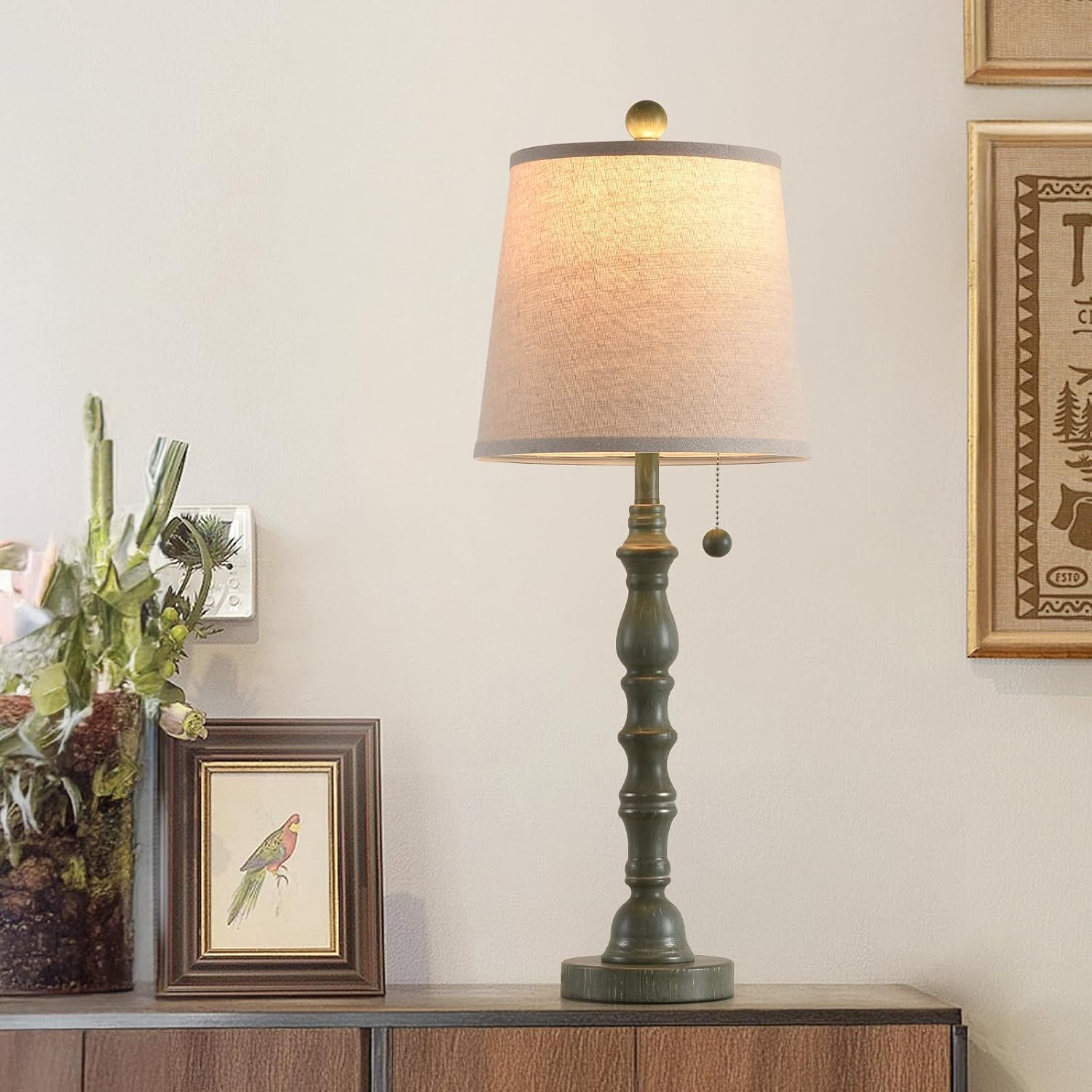 Lamps Set Of 2 Modern Farmhouse Table Lamp Bedside Reading Lamps Living Room End Tables Set Lamps For Night Stands Bedroom Night Lamp,High 26.25 Inch,Turquoise,With Fabric Lamp Shade,Bulb Not Included
