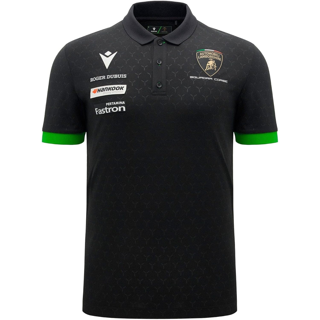 Macron Men'S Automobili Lamborghini Squadra Corse Team Polo Shirt (Black And White)