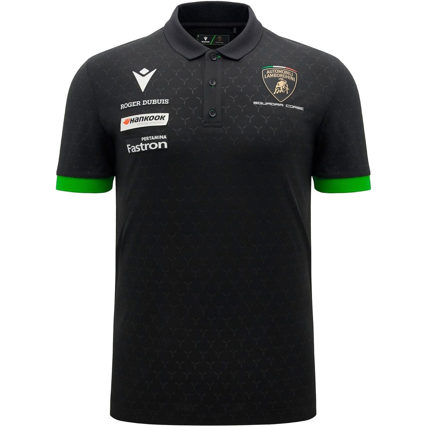 Macron Men'S Automobili Lamborghini Squadra Corse Team Polo Shirt (Black And White)