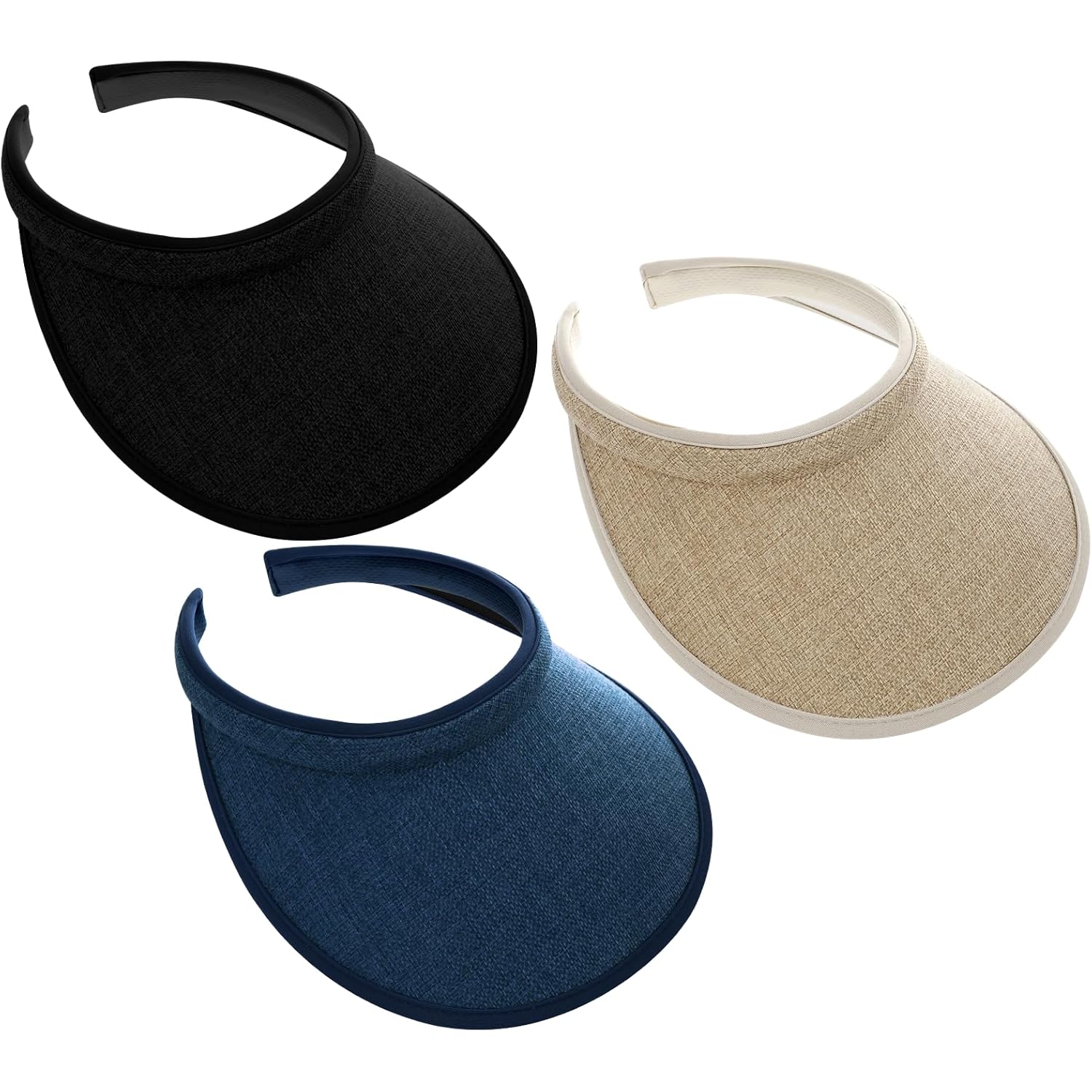3Pcs Clip On Sun Visors Hats for Women UV Protection, Beach Wide Brim Visor for Summer, Outdoor Golf Tennis Travel Caps