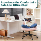 OLIXIS Criss Cross Chair with Wheels Wide Cross Legged Office Desk Vanity Chair Comfy Fabric Armless Adjustable Swivel for Home Computer Task Teddy Pink