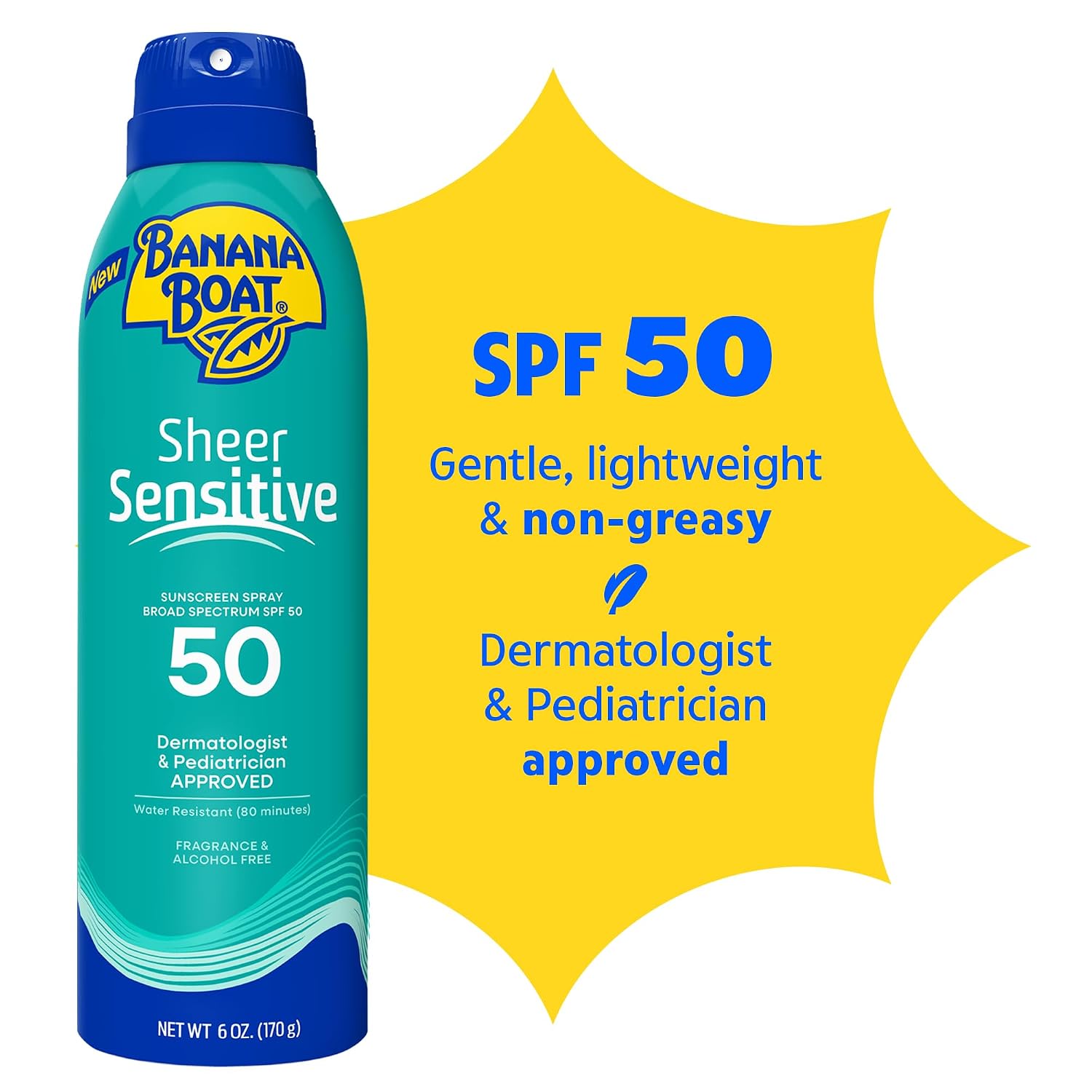 Banana Boat Sheer Sensitive Sunscreen Spray Spf 50, 6 Oz