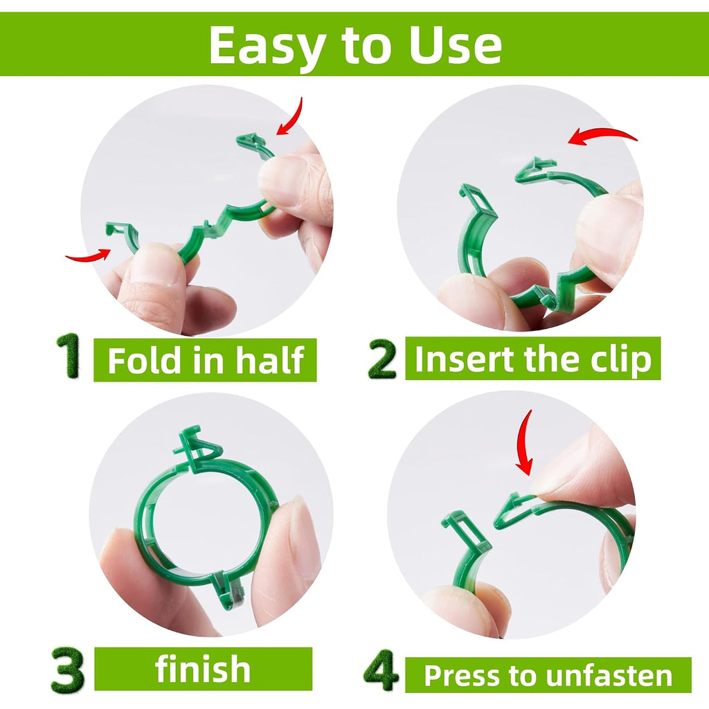 Ciqiyo® 100 Pcs Plant Support Clips,Plastic Clips For Securing Plants | Tomato Vine Clips,Garden Clips For Climbing Plants,Grape And Vine Vegetables,Reusable,Vacuum Packaging (100, Green)