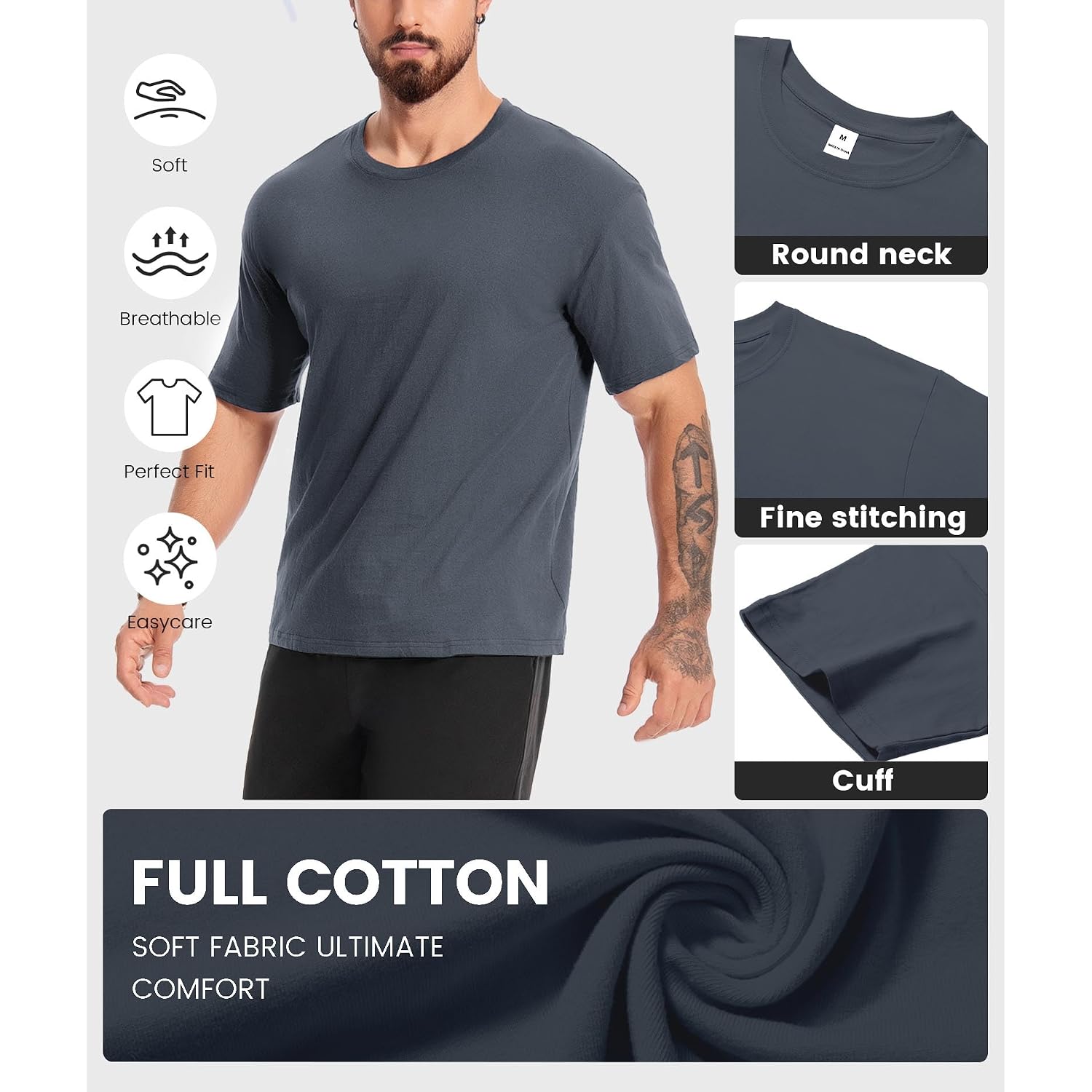 Little Beauty 5 Pack Men'S T-Shirts Crew Neck Short Sleeve Cotton Tee Casual Summer Tops