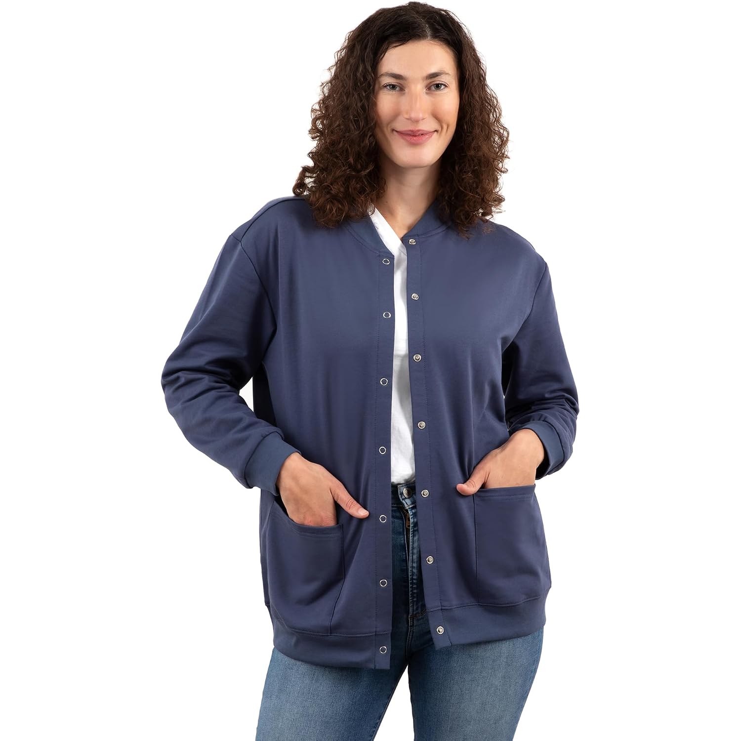 Rr & Ed Essentials Womens Fleece Snap Front Cardigan, Soft Lightweight Sweatshirt For Women, Baseball Jacket With Pockets
