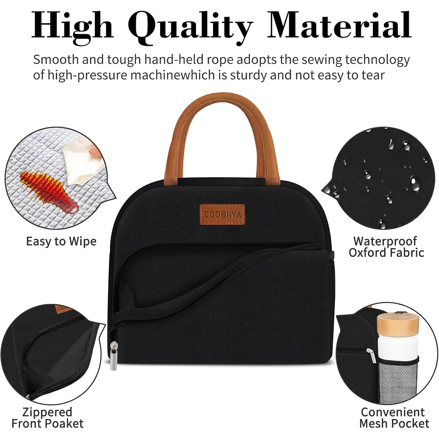 Lunch Box Lunch Bag For Women Men,Reusable Cute Lunch Pail Bag,Leakproof,Insulated Lunchbox Tote Compact 10L, Cooler Lunch Container For Work Travel Office (Black)