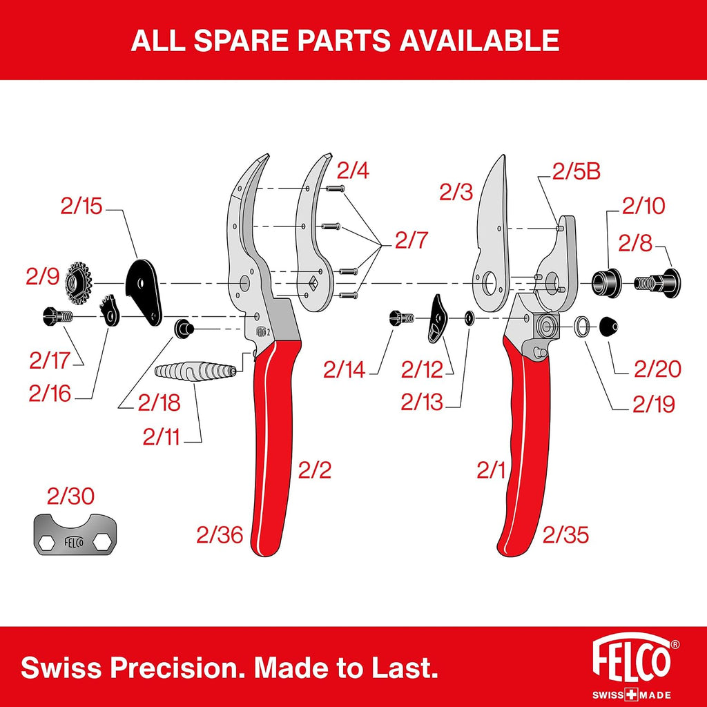 Felco F2 Pruning Shears – 9.25" Swiss-Made Garden Clippers For Professional Pruning | Hand Pruners For Gardening | Garden Tool Cutter With Precision Bypass Blade, Aluminum Body, Replaceable Parts