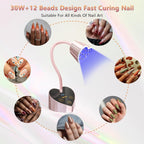 BETE Mini UV Nail Lamp Flash Cure Gel Nail Polish, 360° Foldable Gooseneck UV LED Nail Lamp with Smart Sensor, USB Portable Cordless 30W Rechargeable Nail Dryer with 3 Timers for Salon Home DIY