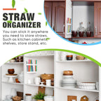 Qinyoung Acrylic Straw Holder For Cabinet Door With Double Sided Adhesive Tape Reusable Straw Organizer Tumbler Storage Kitchen Accessories Container For Counter Cupboard(Classic,Large,White)