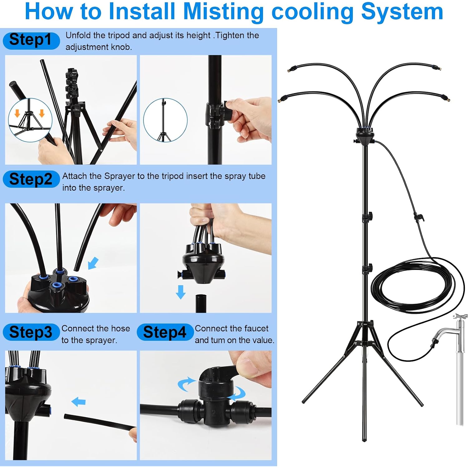 Standing Misters For Outside Patio, Adjustable Height 5.3 Ft Stand Misting System For Cooling Outdoor, Water Mister For Mist Playing, Patio Cooling, Backyard