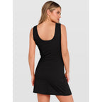 Anrabess Womens Summer Dresses 2026 Bodycon Sleeveless Romper Skort Twist Waist Night Out Vacation Mini Dress Built In Shorts