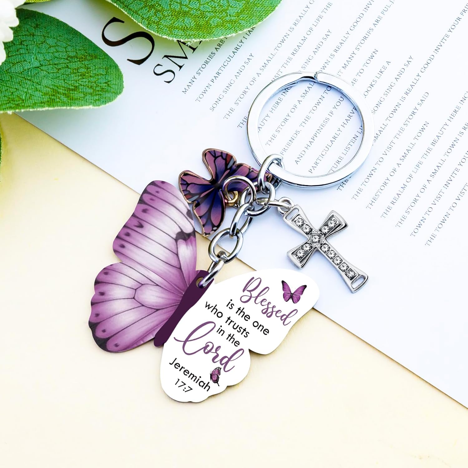 Butterfly Christian Keychain Women Cross Bible Verse Keychain Butterfly Purse Charm Inspirational Religious Gifts