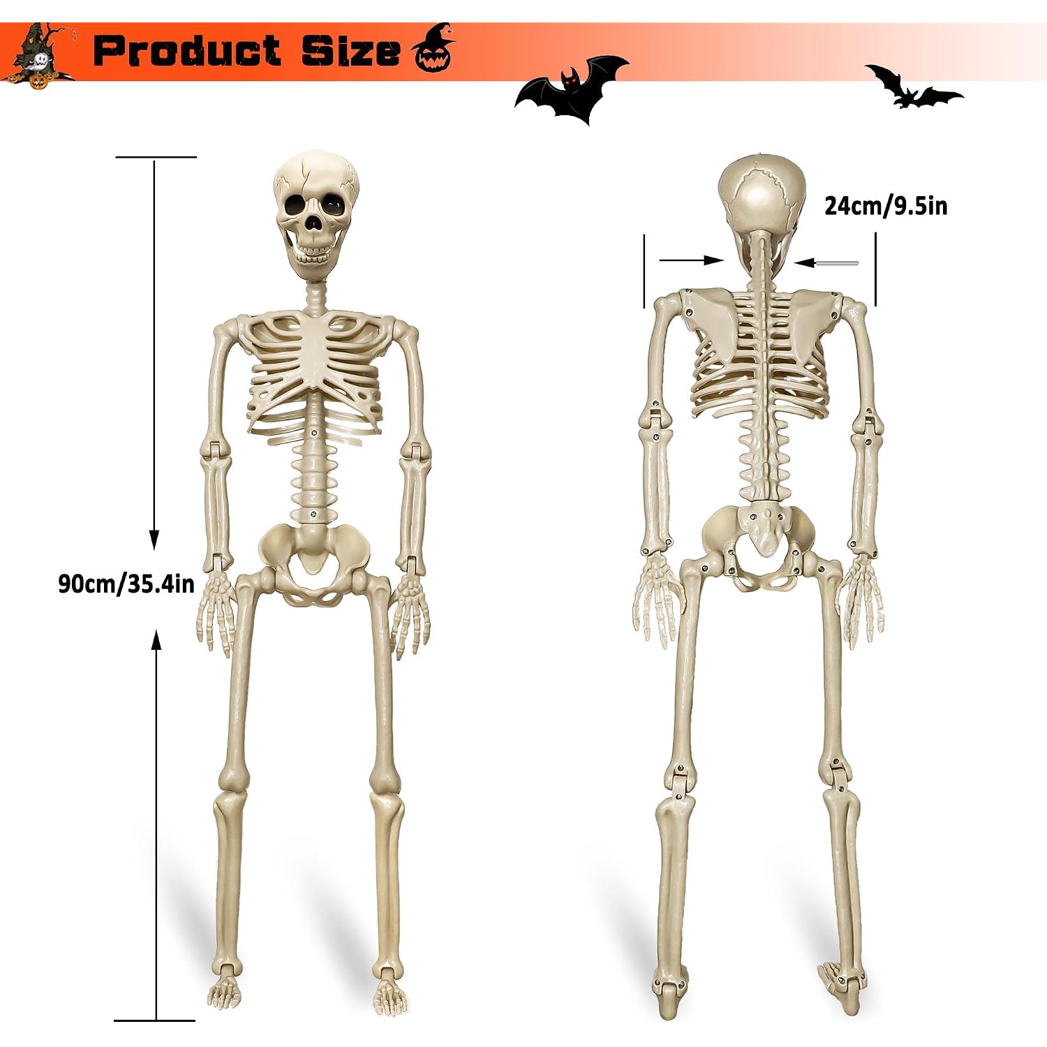 2 Pack 36"Halloween Skeleton - 3 Ft Life Size Human Skeleton With Full Body Posable Joints Plastic Skeleton For Halloween Skeletons Decor Yard Patio Lawn Garden Skeleton Props Spooky Party Decoration