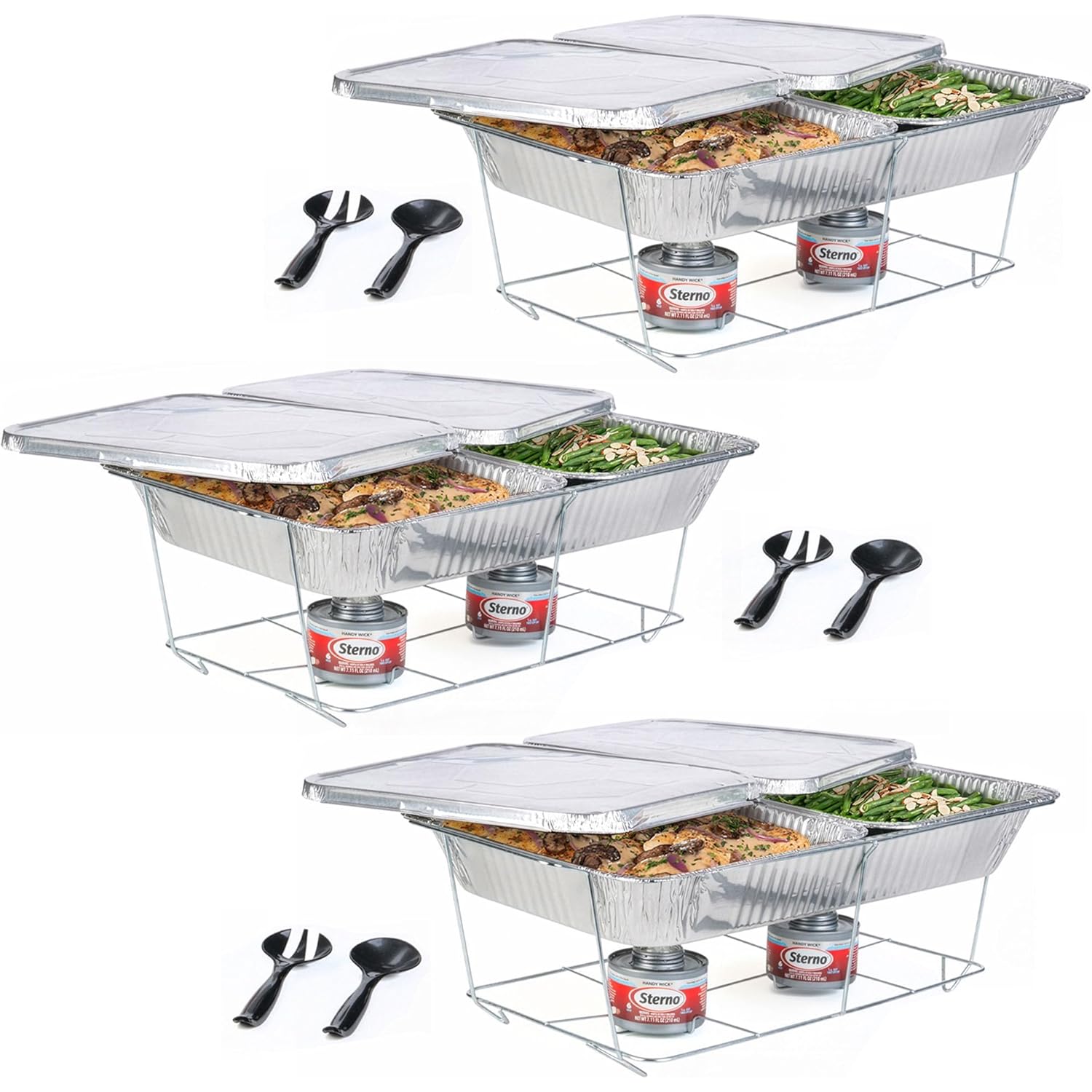 Sterno Disposable Chafing Dish Buffet Set, 6-Hour Food Warmers for Parties, Catering Supplies, Complete Buffet Set, Warming Trays (30pcs)