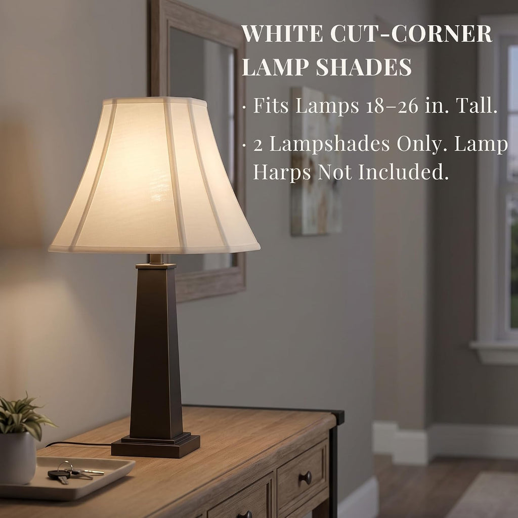 2-Pack White Square Cut Corner Lamp Shades, 6.5" Top × 13" Bottom × 10.8" Height, Spider Fitter – Medium Shade For Table Lamps, Foldable Bell Fabric Lampshade, Modern & Minimalist Home Decor.