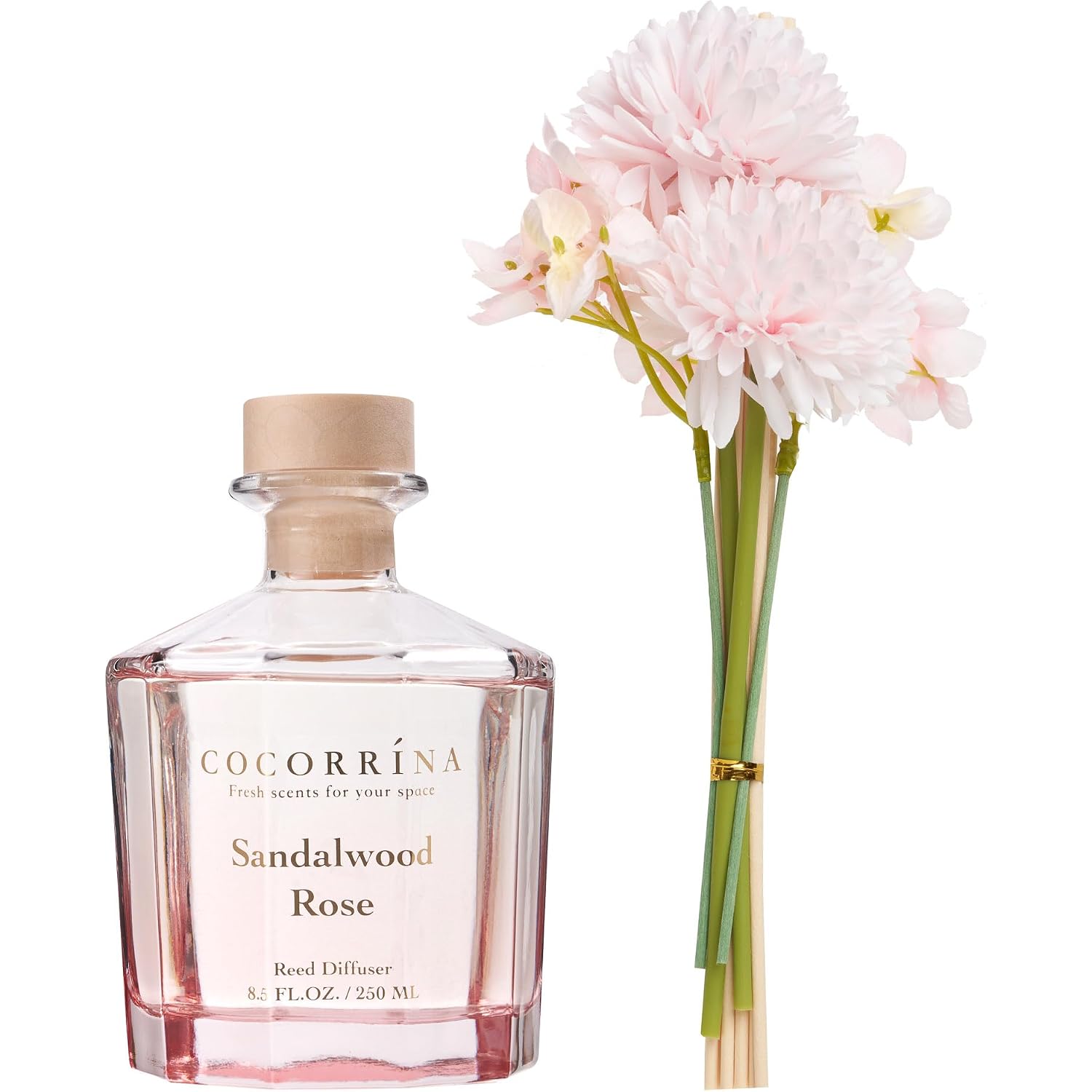 Reed Diffuser - Sandalwood Rose 8.5 Fl.Oz Flower Reed Diffuser Set With 8 Sticks, Home Fragrance Reed Diffuser For Home Bedroom Office Bathroom Shelf Decor (Master Collection)